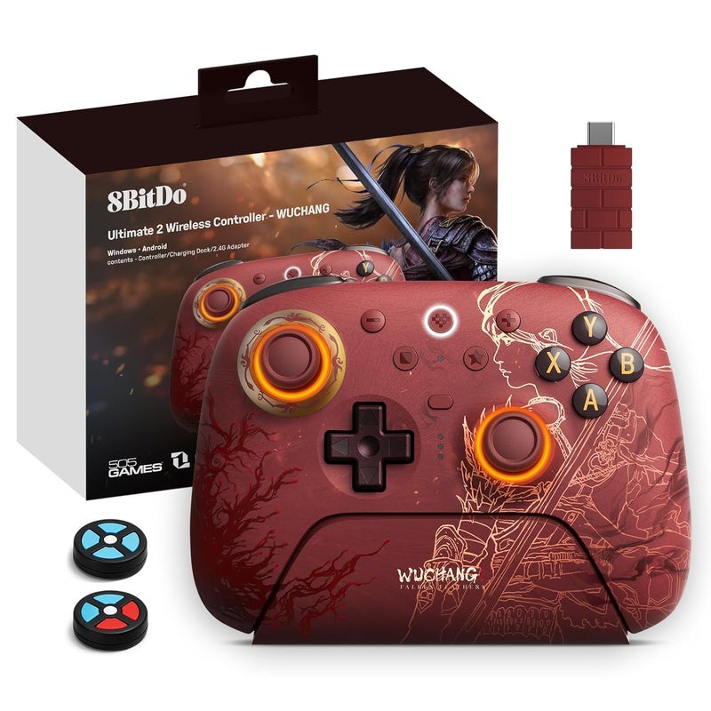 8Bitdo وحدة تحكم لاسلكية Ultimate 2 2.4G، أضواء RGB على شكل نجمة، أقفال زناد قابلة للتعديل، جهاز تحكم مع قاعدة شحن لنظام Windows PC وAndroid - WUCHANG: تعاون الريش الساقطة الرسمي - Image 1